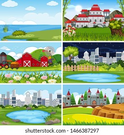 A set of outdoor scene including building illustration