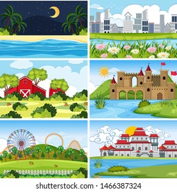 A set of outdoor scene including building illustration
