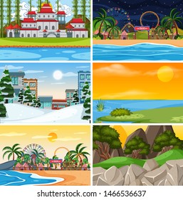 A set of outdoor scene including building illustration