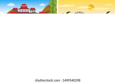A set of outdoor scene including building illustration