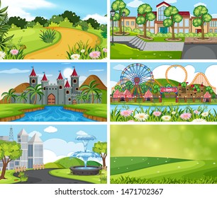 A set of outdoor scene including green illustration