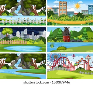 A set of outdoor scene including park illustration