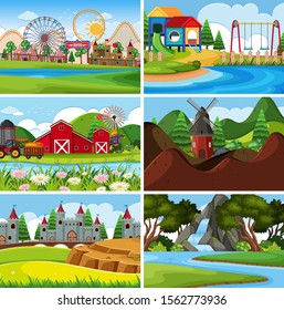 A set of outdoor scene including park illustration