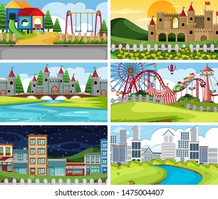 A set of outdoor scene including playground illustration