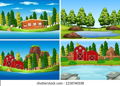 Set of outdoor scenes illustration