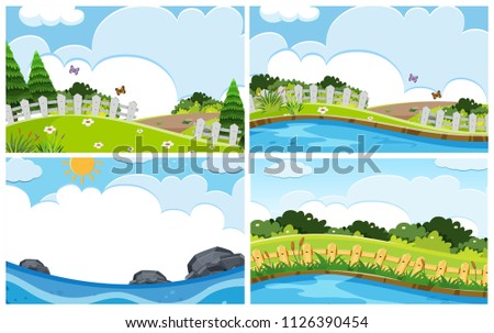 Set of outdoor scenes illustration