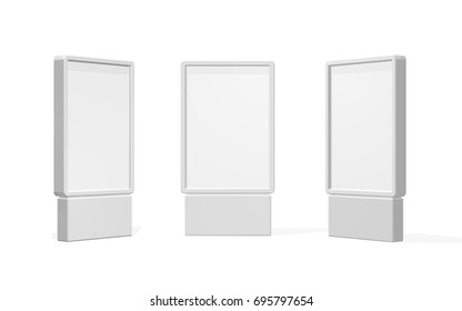 Conjunto de suporte publicitário branco lightbox citylight exterior, isolado em fundo branco. POS POI. Modelo de suporte multimídia. Ilustração vetorial.