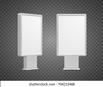 Set of Outdoor white lightbox citylight advertising stand, isolated on transparent background. POS POI. Multimedia stand template. Vector illustration.