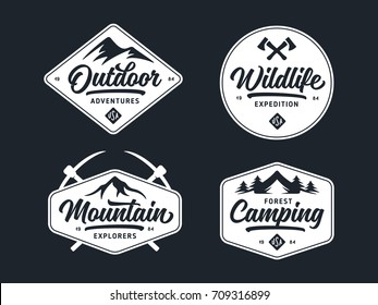 Set of outdoor wild life related labels badges emblems and design elements for t-shirt, posters, prints. Vintage typography compositions. Vector illustration.