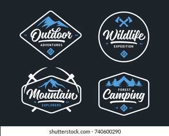 Set of outdoor wild life related labels badges emblems and design elements for t-shirt, posters, prints. Vintage typography compositions. Vector illustration.