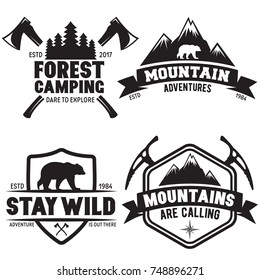 Set of outdoor wild life related labels badges emblems and design elements for t-shirt, posters, prints. Vintage typography compositions. Vector illustration.