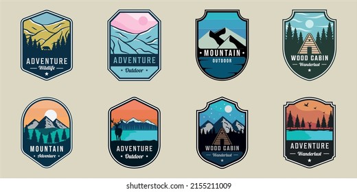 set of outdoor wildlife emblem logo vector illustration template icon graphic design. bundle collection of various adventure mountain cabin forest sign or symbol for business travel