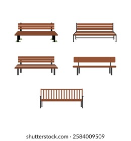 set of Outdoor wooden benchs