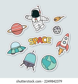 Set of Outer Space cute patch sticker isolated