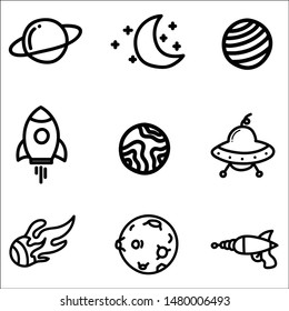 Set of outer space. Hand drawn vector illustration.
