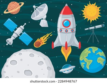 Set of outer space object cartoon