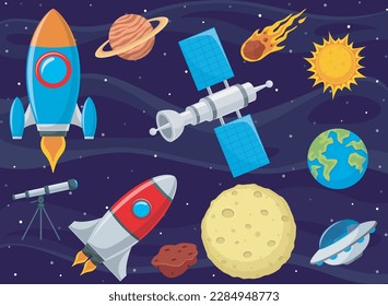 Set of outer space object cartoon