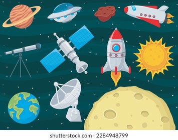 Conjunto de dibujos animados de objetos del espacio ultraterrestre