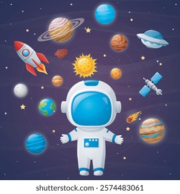 Set of outer space object cartoon. Vector illustration