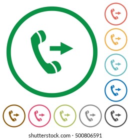Set of outgoing call color round outlined flat icons on white background