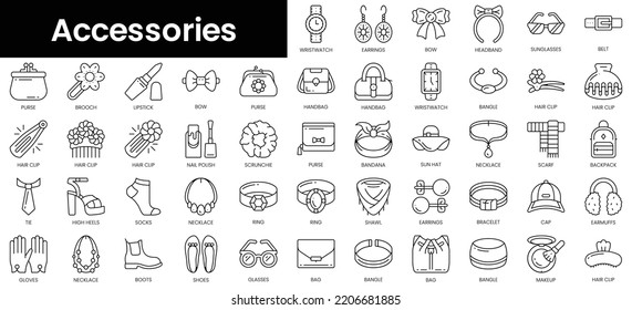 Set of outline accessories icons. Minimalist thin linear web icon set. vector illustration.