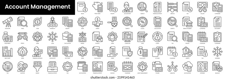 Set of outline account management icons. Minimalist thin linear web icons bundle. vector illustration.