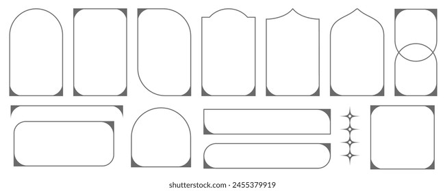Set of outline aesthetic design frame. Vector minimal modern graphic. Abstract oval arches. Geometric trendy signs