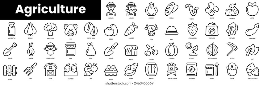 Set of outline agriculture icons. Minimalist thin linear web icon set. vector illustration.