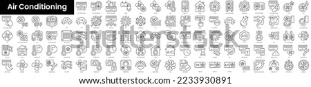 Set of outline air conditioning icons. Minimalist thin linear web icon set. vector illustration.