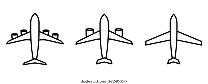 Set of outline airplane icons vector.