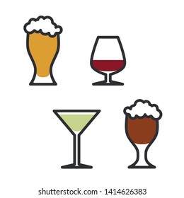 Set of outline alcohol drinks - vector illustration