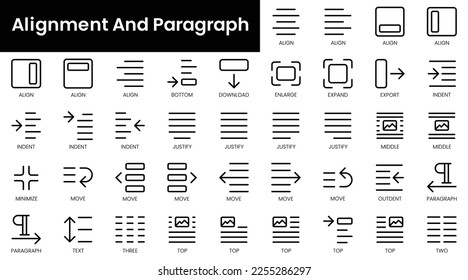 Set of outline alignment and paragraph icons. Minimalist thin linear web icon set. vector illustration.