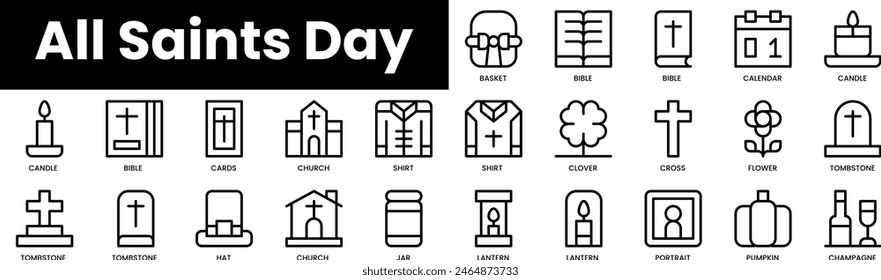 Set of outline all saints day icons. Minimalist thin linear web icon set. vector illustration.