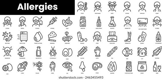 Set of outline allergies icons. Minimalist thin linear web icon set. vector illustration.