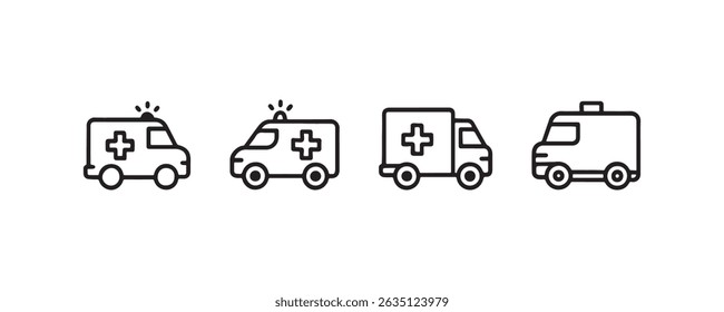 Set of outline ambulance icons representing emergency vehicles.