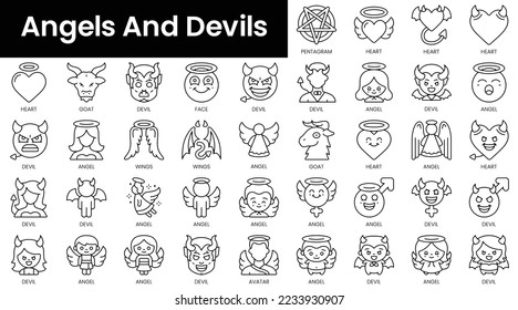 Set of outline angels and devils icons. Minimalist thin linear web icon set. vector illustration.