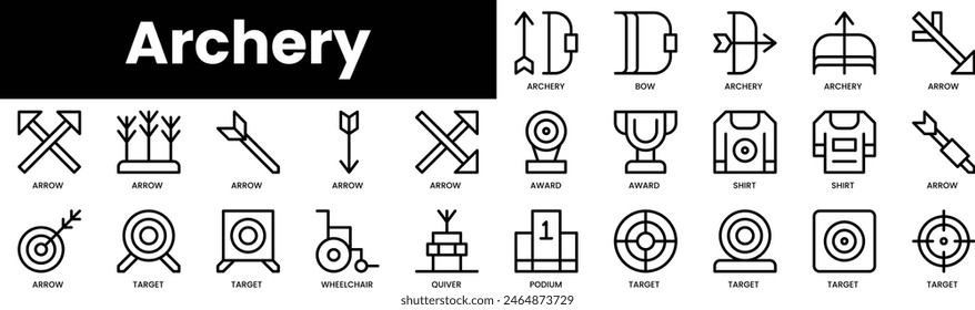 Set of outline archery icons. Minimalist thin linear web icon set. vector illustration.