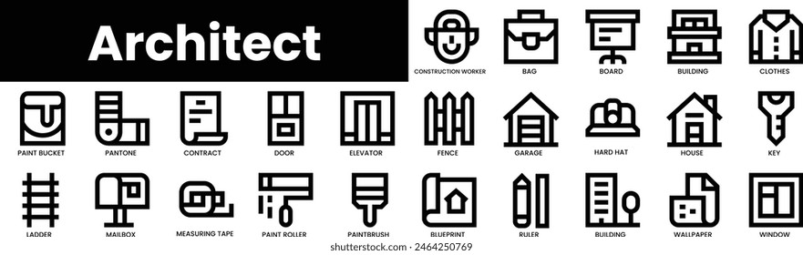 Set of outline architect icons. Minimalist thin linear web icon set. vector illustration.