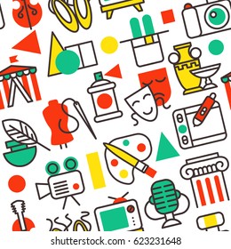 Set of outline art icons in flat design symbols vector illustration seamless pattern