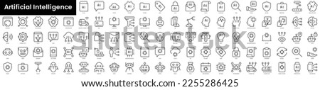 Set of outline artificial intelligence icons. Minimalist thin linear web icon set. vector illustration.