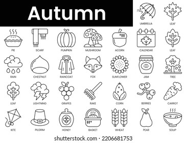 Set of outline autumn icons. Minimalist thin linear web icon set. vector illustration.