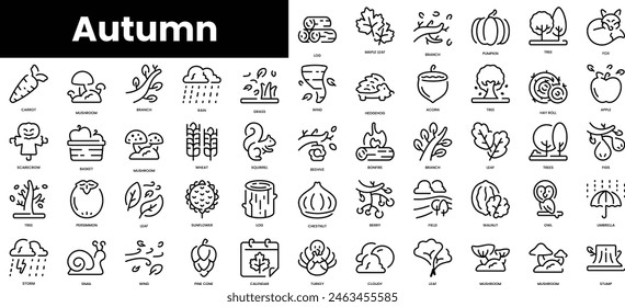 Set of outline autumn icons. Minimalist thin linear web icon set. vector illustration.