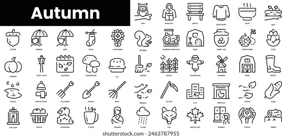 Set of outline autumn icons. Minimalist thin linear web icon set. vector illustration.