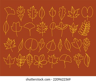 Set of outline autumn leaves. Vector illustration