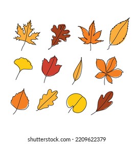 Set of outline autumn leaves. Vector illustration
