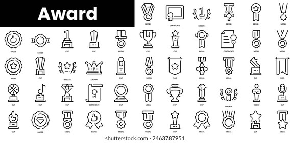 Gruppe von Outline Award-Symbolen. Minimalistisches dünnes lineares Web-Icon-Set. Vektorillustration.