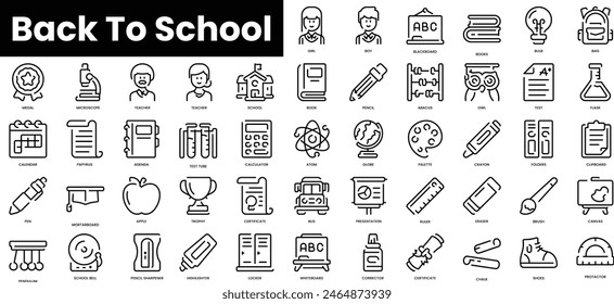 Set of outline back to school icons. Minimalist thin linear web icon set. vector illustration.