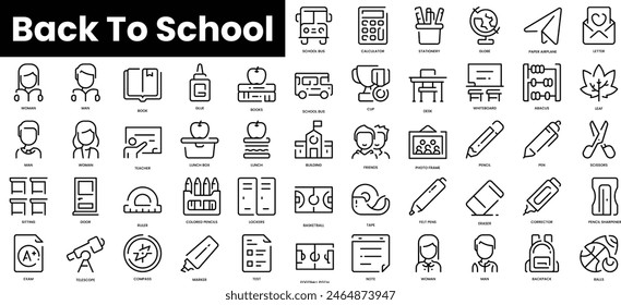 Set of outline back to school icons. Minimalist thin linear web icon set. vector illustration.