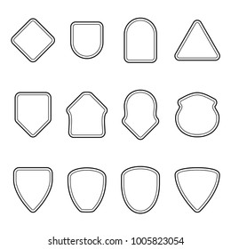 Set of outline badge shape. Trophy and reward, competition and victory, success and achievement. Flat vector cartoon illustration. Objects isolated on white background.