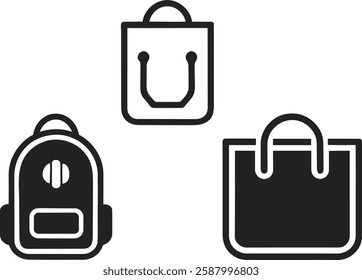 Set of outline bags on white background EPS 10
